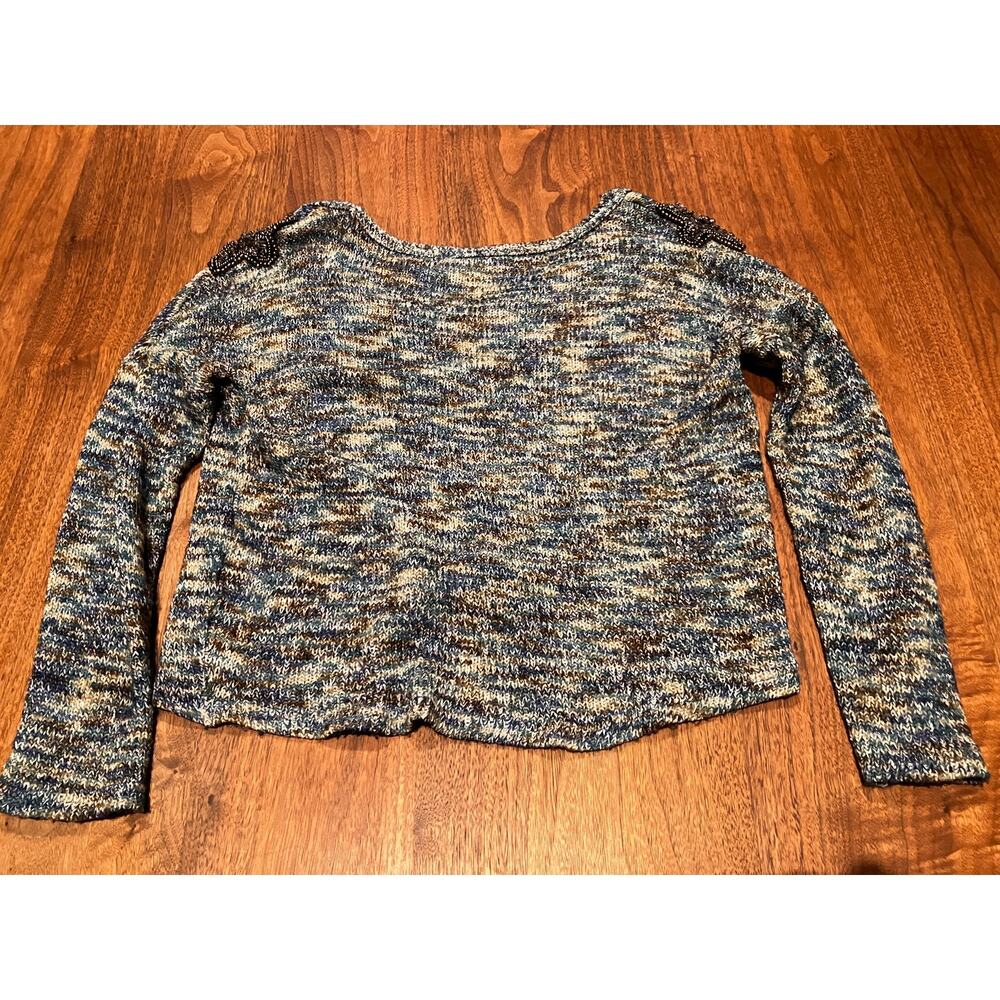 Miss Me Cropped Knit Sweater Blue Gray Long Sleeve Size S Beaded - Picture 4 of 8